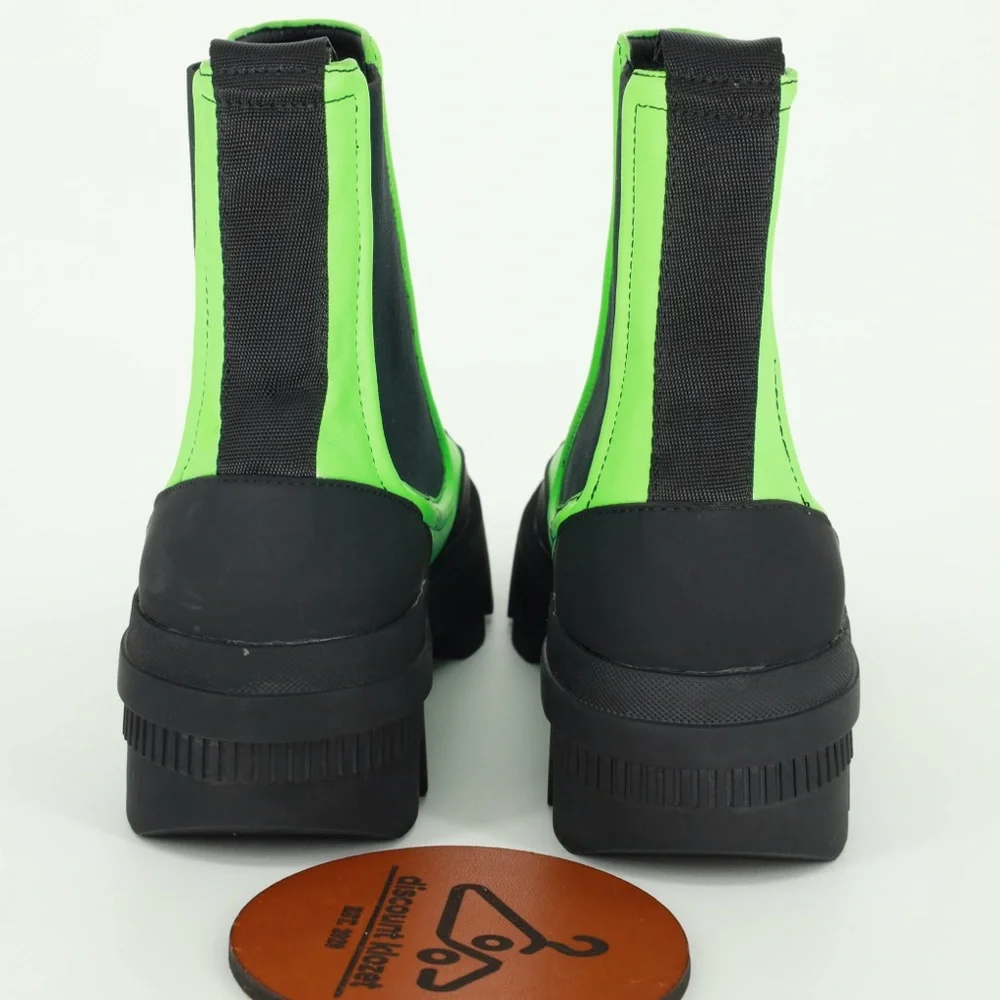 BIBI LOU Ankle Leather Boots Acid Green Lug‎ sole, Round toeline